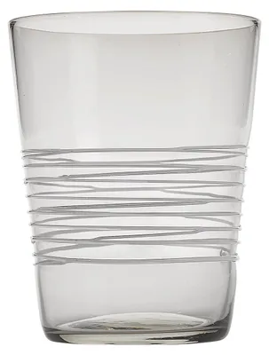 Immagine prodotto di Set 6 Bicchiere Tumbler Filante in vetro colorato grigio con decoro a fili bianchi lavorati a mano per un tocco di eleganza contemporanea tavola