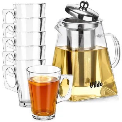 Produktbild von Vilde | Teekanne mit Sieb 920 ml - Glaskanne mit 6 Gläsern 255 ml - Spülmaschinenfest