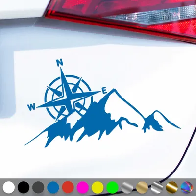 Produktbild von PantherPixel Kompass Berge Aufkleber Windrose Reisen Camping Sticker Auto Geschenkidee Farbe Blau