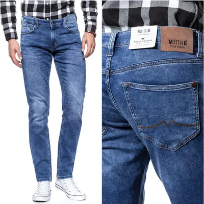 Zdjęcie produktu dla MUSTANG, męskie spodnie jeansowe, krój slim fit, model OREGON TAPERED, rozmiar W28 L32, kolor niebieski, jeansy, spodnie typu baggy, spodnie luźne