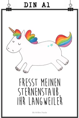 Produktbild von Mr. & Mrs. Panda Bild Einhorn Happy DIN A1 - Weiß - Geschenk, Fröhlich, Witzig, Unicorn, Einhörner, Kunstdruck, drucke, Wanddekoration, Lebensfreude, Wandbild, wanddeko