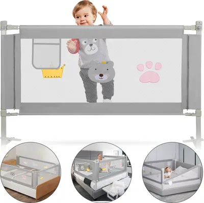 Image de TolleTour Barrière de lit pour enfants Barrière de lit réglable en hauteur 150cm Protection antichute lit pour enfants, Barrière de lit pour enfants avec filet aéré, pour lit familial et lit d'enfant