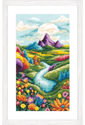 Productafbeelding van Vervaco kruisstikset "Rivierlandschap", telpatroon, 16x28 cm