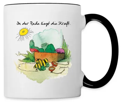 Produktbild von Spreadshirt Janosch Günter Kastenfrosch Tigerente Tasse Zweifarbig, One size, Weiß/Schwarz