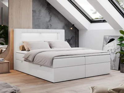 Produktbild von Boxspringbett 180x200 mit Led, Polsterbett mit LED Kopfteil - Multipocket-Matratze - Doppelbett - GOLD-5 - 180x200 - Dunkelgrau - Kunstleder - H3