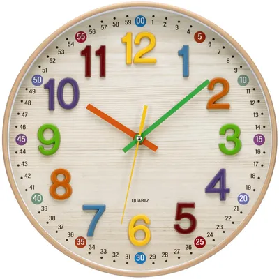 Stille Kinder-Wanduhr, 30 cm, bunt, Kunststoff, Vintage-Stil