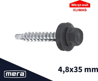 A single self-drilling screw with a washer is shown against a white background.