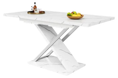 Immagine prodotto di Tavolo da pranzo allungabile, dimensioni 118-157 x 75 cm, piano in MDF con motivo marmorizzato, gambe a croce