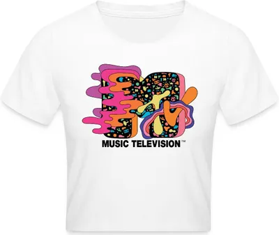 Produktbild von Spreadshirt MTV Music Television Buntes Trippy Logo Crop Top, XS, Weiß