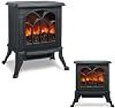 Produktbild von LARS360 Elektrokamin mit Heizung, 750/1500 W Elektro-Kaminofen mit LED-Flammeneffekt, PTC-Heizung, separat schaltbarer Flamme, Standkamin für Wohnzimmer, Schlafzimmer und Büro, Schwarz