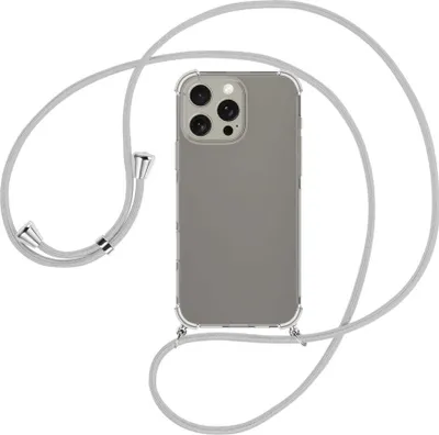 Produktbild von Handykette Backcover-Schutzhülle mit Band (Metall silberfarben) für iPhone 16 Pro Max - silbergrau