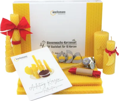 Produktbild von Bienenwachskerzen DIY-Set für 10 Kerzen, gelb, mit Zubehör
