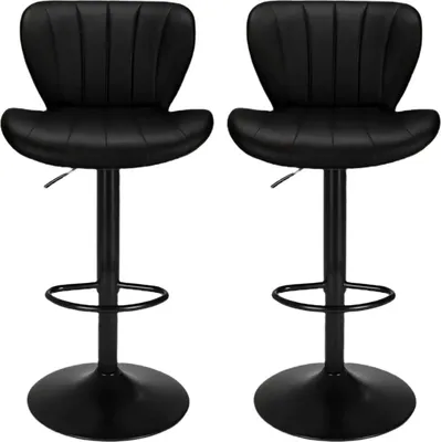 Produktbild von Barhocker 2er Set - Höhenverstellbare Barstühle - Mit Rückenlehne & Armlehnen - Gepolstertes Kunstleder - Edelstahlgestell - Schwarz
