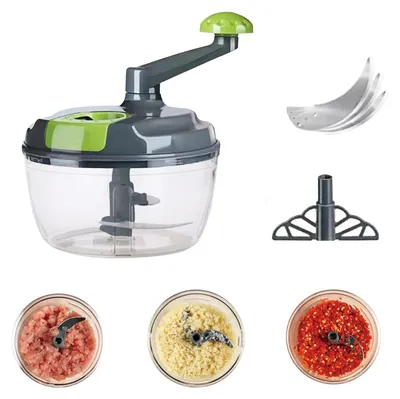 Produktbild von Zwiebelschneider mit Seilzug, Multizerkleinerer, Gemüseschneider Haushalt Kordelzug Design, Handbuch Gemüsehacker, Shredder Fleischmixer, Küchenbedarf (Grau-1500ML)