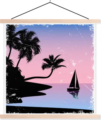 Produktbild von MuchoWow® Textilposter Segelboot - Meer - Nacht 120x120 cm mit holzfarbenen Rahmen - Textil-Poster