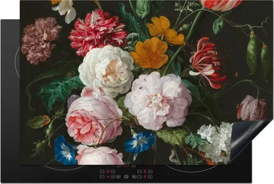 Produktbild von KitchenYeah© Herdabdeckplatte Stilleben mit Blumen in einer Glasvase - Gemälde von Jan Davidsz. de Heem , 80x52cm, Küche Deko, Glaskeramikkochfeld Herdabdeckung, Abdeckplatte fùr Kochfeld