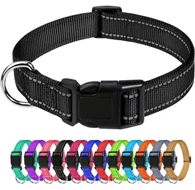 Zdjęcie produktu dla Obroża dla psa, regulowana, nylonowa, odblaskowa, rozmiar S (30-40 cm), czarna