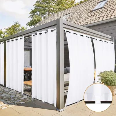 Imagen del producto de Cortina exterior impermeable - Blanco - 132 x 213 cm - Juego de 2 paneles - Para terraza, pérgola y balcón