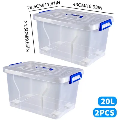 Zdjęcie produktu dla Zestaw 2 pojemników do przechowywania – pojemnik do przechowywania – 20 l – na kółkach – z pokrywą – z możliwością układania w stosy – z tworzywa PP