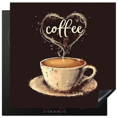 Produktbild von KitchenYeah© Herdabdeckplatte Kaffee - Zitat - Herz - Kaffee , 78x78cm, Küche Deko, Glaskeramikkochfeld Herdabdeckung, Abdeckplatte fùr Kochfeld