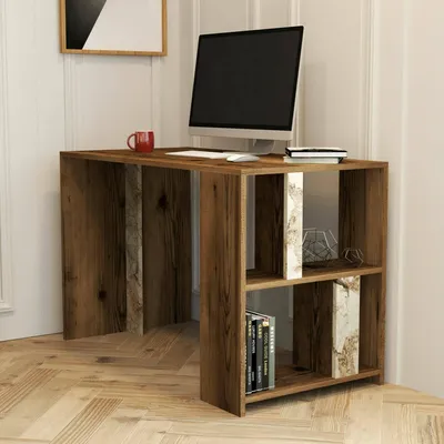 Image de Bising - Bureau, 120x60x75h cm Noyer Marron, 2 Étagères