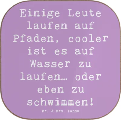 Produktbild von Mr. & Mrs. Panda eckiger untersetzer Spruch Schwimmen Pfade - Lavendeltraum - Geschenk, Sportler, Teamsport, gläseruntersetzer, Wasser, Lebenseinstellung, Gläser, Glas