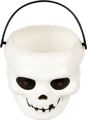 Zdjęcie produktu dla Halloweenowe wiaderko z czaszką na imprezę 6 sztuk biało-czarne 5,5x6,5cm -