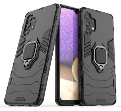 Productafbeelding van MobyDefend Hoesje - Geschikt voor Samsung Galaxy A32 (4G) - Dubbelgelaagde Pantsercase Met Standaard - Zwart
