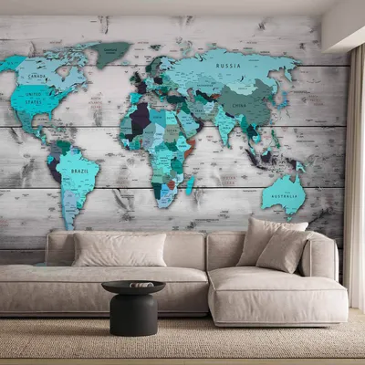 Zdjęcie produktu dla Fototapeta samoprzylepna - Mapa świata: Niebieskie kontynenty 392x280 cm Mapy k-B-0009-a-d
