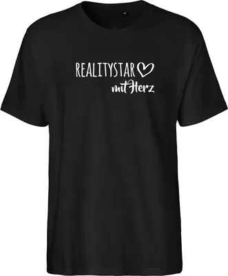 Produktbild von Huuraa Herren T-Shirt Ralitystar mit Herz XXL Black Bio Baumwolle Fairtrade Herrenshirt Geschenkidee