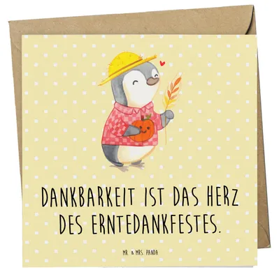 Produktbild von Mr. & Mrs. Panda Glückwunschkarte Erntedankfest Dankbarkeit - Gelb Pastell - Geschenk, anlasskarte, Feiertage, doppelkarte, Geschenke, Familie, Thanksgiving, Feiertag