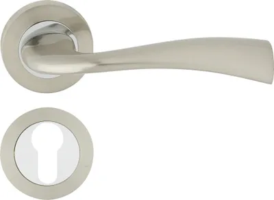 Produktbild von DOMINO Türgriff Drückergarnitur PZ - Profilzylinder Set | Rund-Rosette | Türklinke für Zimmertür, Bürotür, Kellertür & Innentür | Türbeschläge aus Aluminium | Chrom/Nickel Türdrückergarnitur | FLY-R ECO M6/M9