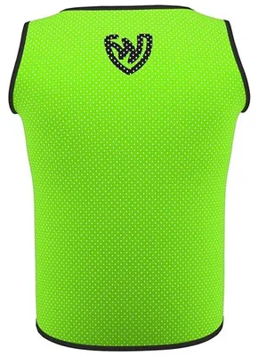 Rückansicht der German Wear 12er-Pack Fußball-Westen in Grün aus strapazierfähigem Dual-Mesh-Polyester mit Kurzarm-Passform und einfachem Pull-On-Stil – bietet Komfort für Schul- und Vereinstraining. Jetzt online kaufen!