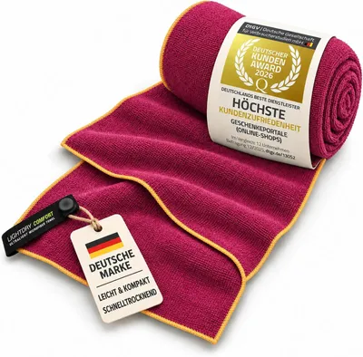 Produktbild von LightDry Mikrofaser Handtuch Rot 40x80 cm - Premium Sporthandtuch & Reisehandtuch - schnelltrocknend, saugstark & ultraleicht