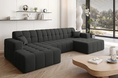 Zdjęcie produktu dla Sofa narożna w kształcie litery U Nimes, tkanina Portland Czarny