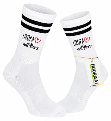 Produktbild von Huuraa Uni Socken Uropa mit Herz 42/46 Black Baumwolle Tennissocken Geschenkidee