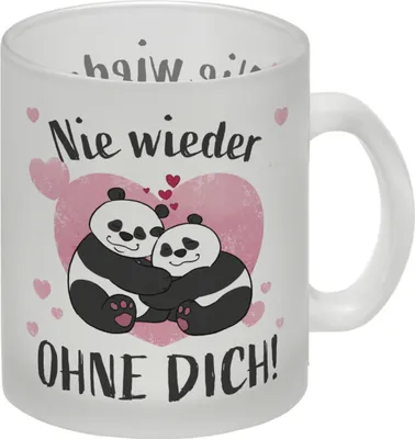 Produktbild von Panda Pärchen Glas Tasse mit Spruch Nie wieder ohne dich