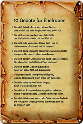 Produktbild von Blechschild Spruch 20x30cm 10 Gebote für Ehefrauen