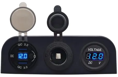 Produktbild von ProRide 12V USB-Ladegerät, 2 Ports QC3.0, Voltmeter, 12/24V mit Platte