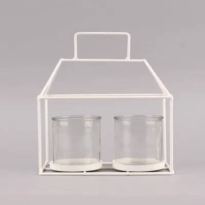 Produktbild von Laterne Windlicht Haus mit 2 Gläsern Metall Glas weiß klar 20x11x22cm