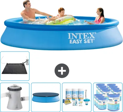 Produktbild von Intex runder aufblasbarer Easy Set-Schwimmpool – 305 x 61 cm – Blau – inklusive Pumpe Abdeckung - Wartungspaket - Filter - Solarmatte