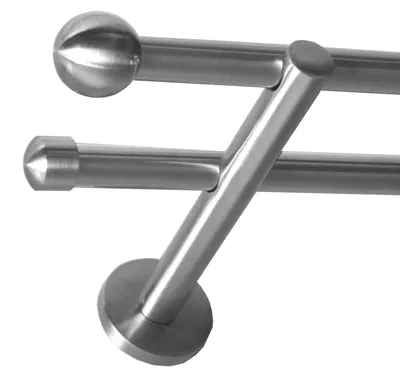Produktbild von Gardinenstange Set Edelstahl Look Metall Ø 16mm zur Wandbefestigung 2-lauf Modern Kugel, Länge wählbar H22 E22 E17