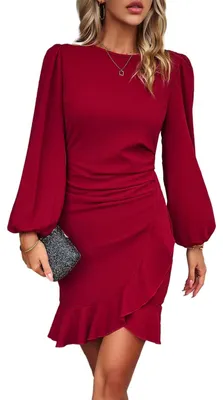 Produktbild von Solidchoice – Vintage-Cocktailkleid mit Rundhalsausschnitt und Puffärmeln