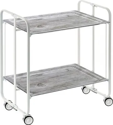 Produktbild von DON HIERRO - Klappbarer Servierwagen BAUHAUS mit Rollen – Metallgestell weiß, 2 Ebenen, 4 Positionen