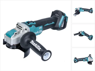 A cordless angle grinder is shown against a white background.
