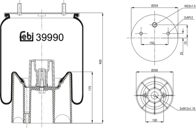 Produktbild von FEBI BILSTEIN Luftfederbalg Federbalg 39990 175mm 400mm 259mm 200mm