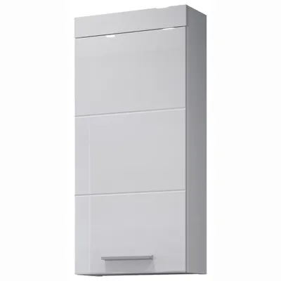 A white wall cabinet with a glossy finish.