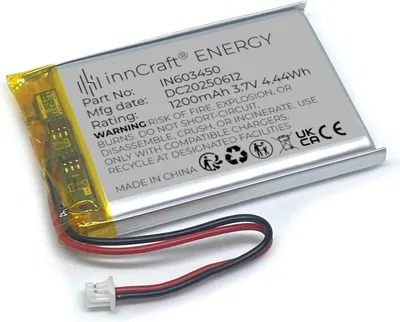 Zdjęcie produktu dla Bateria litowo-polimerowa innCraft Energy 1200mAh 3.7V, 52x34x6 Model 603450 Złącze 2P Molex 51021-020 1.25mm