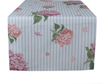 Produktbild von Clayre & Eef Tischläufer 50x140 cm Blau Rosa Baumwolle Hortensie