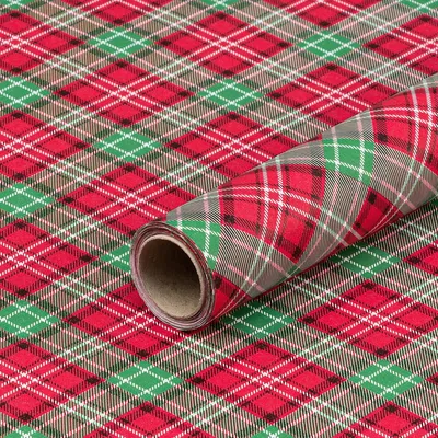 Image de Papier cadeau tartan, rouge, vert, 0,70 x 10 m - Anniversaire & Noël